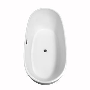 Rebecca 70 Inch Freestanding Bathtub in White with Matte Black Drain and Overflow Trim