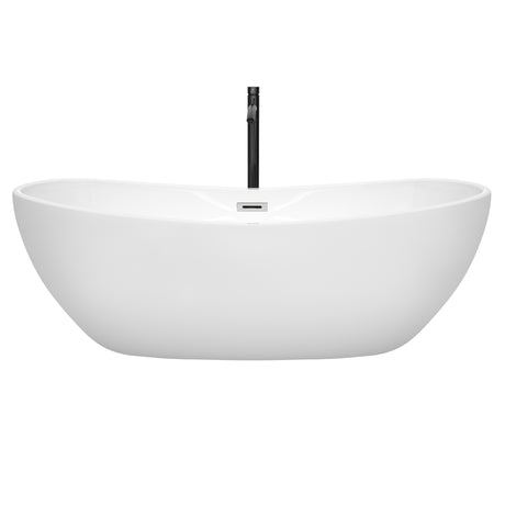 Rebecca 70 Inch Freestanding Bathtub in White with Polished Chrome Trim and Floor Mounted Faucet in Matte Black