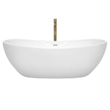 Rebecca 70 Inch Freestanding Bathtub in White with Shiny White Trim and Floor Mounted Faucet in Brushed Gold