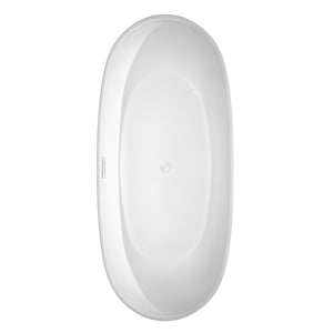 Rebecca 70 Inch Freestanding Bathtub in White with Shiny White Trim and Floor Mounted Faucet in Brushed Gold