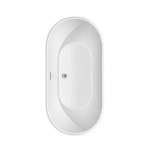 Brooklyn 60 Inch Freestanding Bathtub in White with Polished Chrome Drain and Overflow Trim