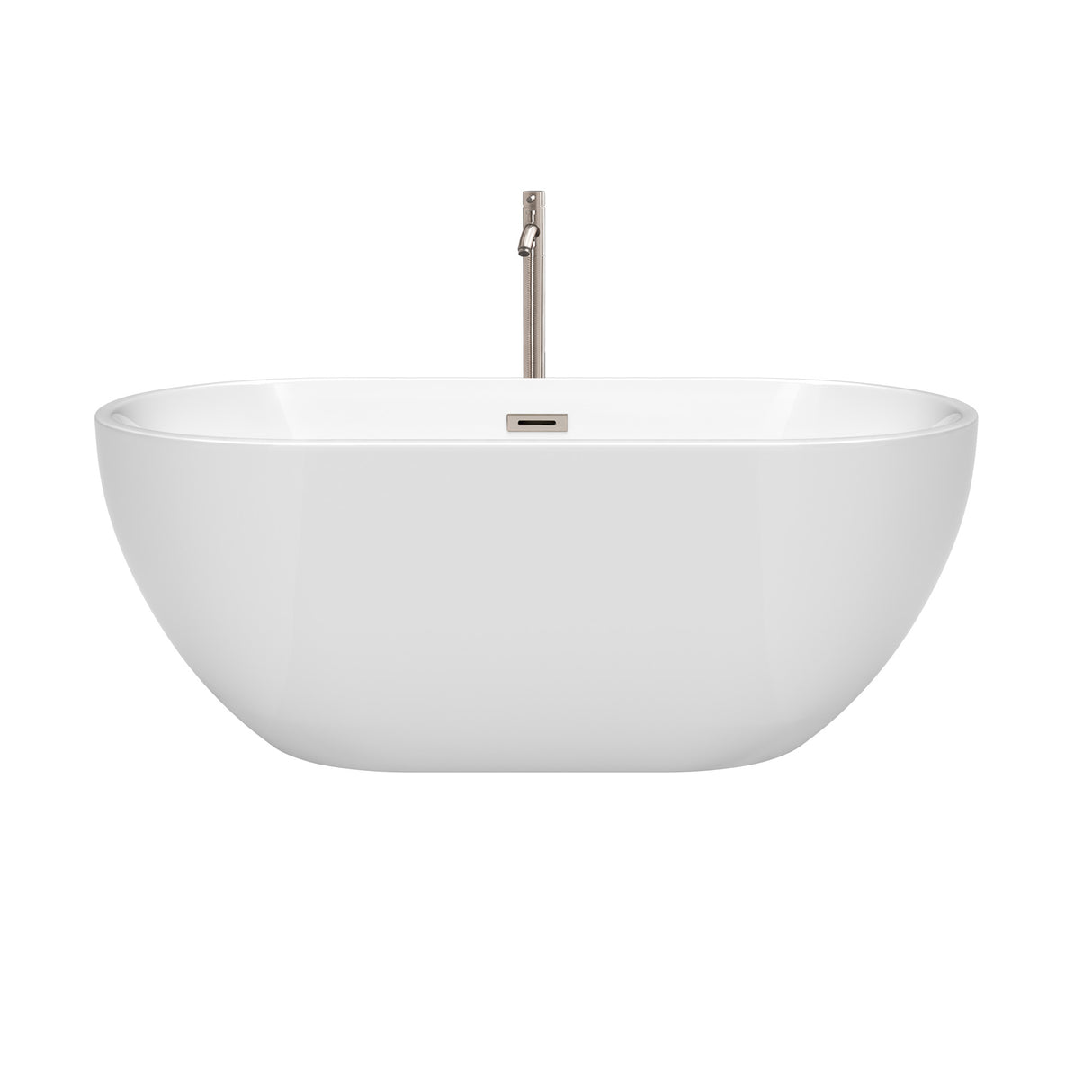 Brooklyn 60 Inch Freestanding Bathtub in White with Floor Mounted Faucet Drain and Overflow Trim in Brushed Nickel