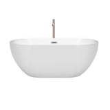 Brooklyn 60 Inch Freestanding Bathtub in White with Floor Mounted Faucet Drain and Overflow Trim in Brushed Nickel