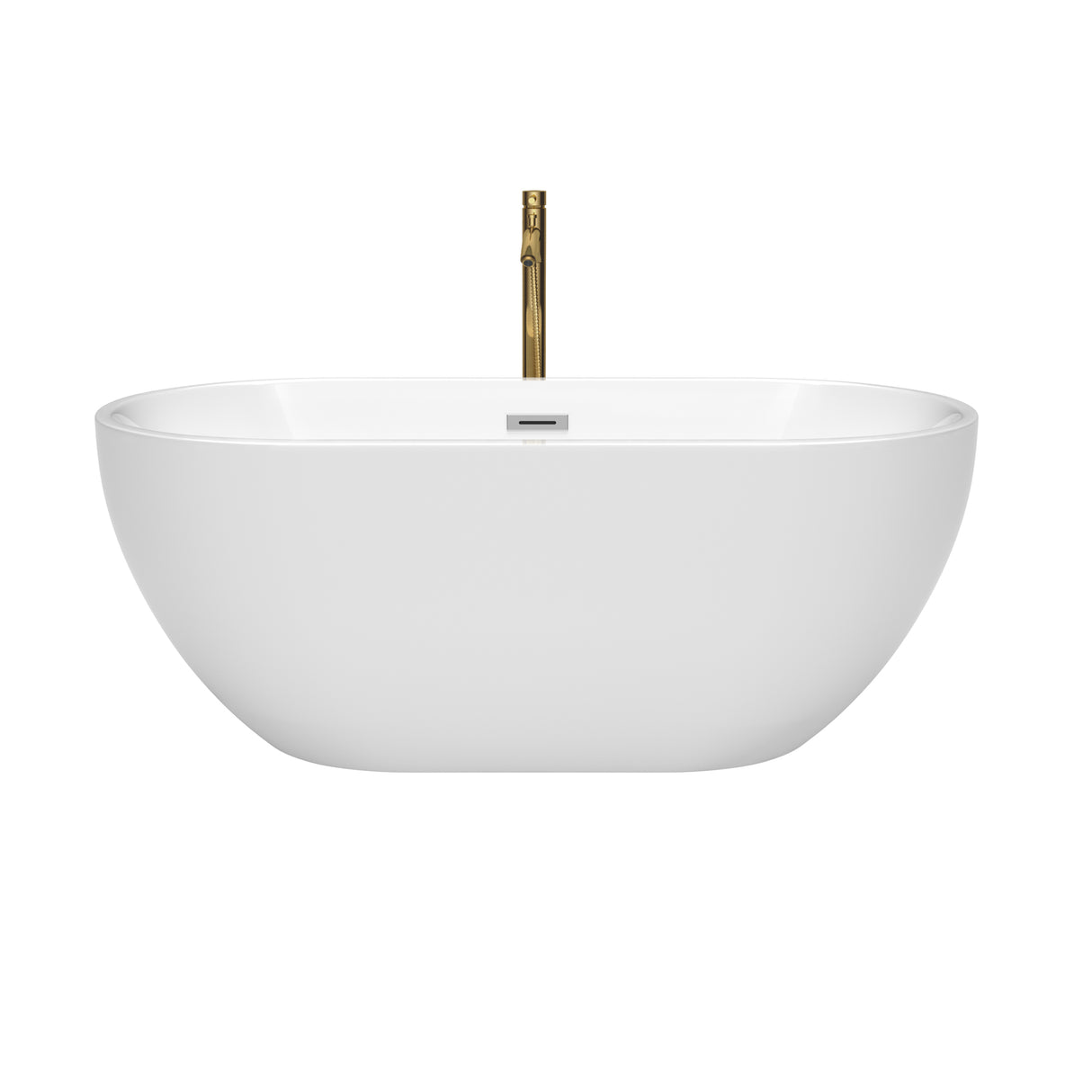 Brooklyn 60 Inch Freestanding Bathtub in White with Polished Chrome Trim and Floor Mounted Faucet in Brushed Gold