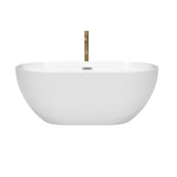 Brooklyn 60 Inch Freestanding Bathtub in White with Polished Chrome Trim and Floor Mounted Faucet in Brushed Gold