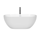 Brooklyn 60 Inch Freestanding Bathtub in White with Shiny White Trim and Floor Mounted Faucet in Matte Black