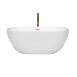 Brooklyn 60 Inch Freestanding Bathtub in White with Shiny White Trim and Floor Mounted Faucet in Brushed Gold