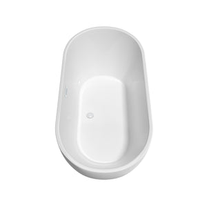 Brooklyn 60 Inch Freestanding Bathtub in White with Shiny White Drain and Overflow Trim