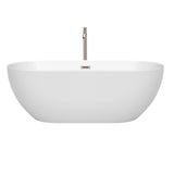 Brooklyn 67 Inch Freestanding Bathtub in White with Floor Mounted Faucet Drain and Overflow Trim in Brushed Nickel