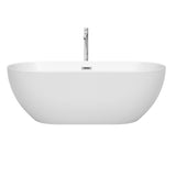 Brooklyn 67 Inch Freestanding Bathtub in White with Floor Mounted Faucet Drain and Overflow Trim in Polished Chrome