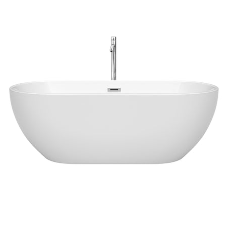 Brooklyn 67 Inch Freestanding Bathtub in White with Floor Mounted Faucet Drain and Overflow Trim in Polished Chrome