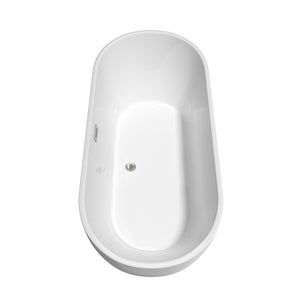 Brooklyn 67 Inch Freestanding Bathtub in White with Floor Mounted Faucet Drain and Overflow Trim in Brushed Nickel