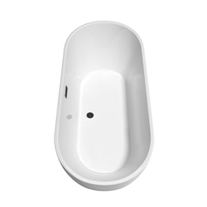 Brooklyn 67 Inch Freestanding Bathtub in White with Floor Mounted Faucet Drain and Overflow Trim in Matte Black