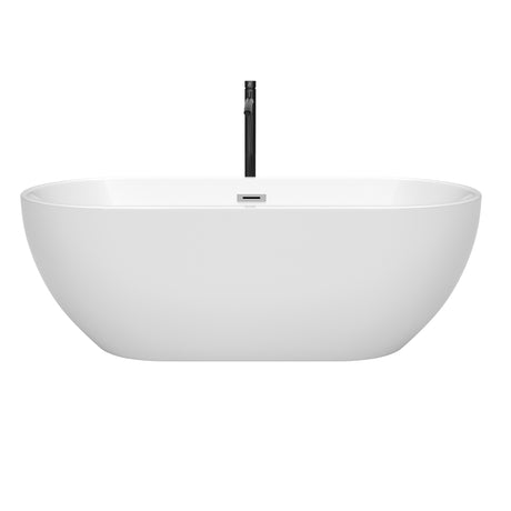 Brooklyn 67 Inch Freestanding Bathtub in White with Polished Chrome Trim and Floor Mounted Faucet in Matte Black