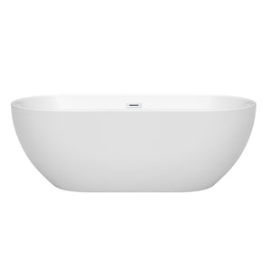 Brooklyn 67 Inch Freestanding Bathtub in White with Shiny White Drain and Overflow Trim
