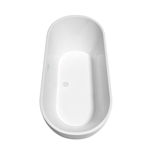 Brooklyn 67 Inch Freestanding Bathtub in White with Shiny White Drain and Overflow Trim