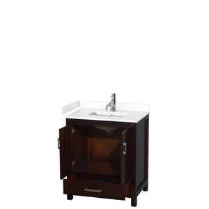 Sheffield 30 Inch Single Bathroom Vanity in Espresso White Cultured Marble Countertop Undermount Square Sink No Mirror