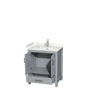 Sheffield 30 Inch Single Bathroom Vanity in Gray Carrara Cultured Marble Countertop Undermount Square Sink No Mirror