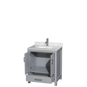 Sheffield 30 Inch Single Bathroom Vanity in Gray White Carrara Marble Countertop Undermount Square Sink and No Mirror