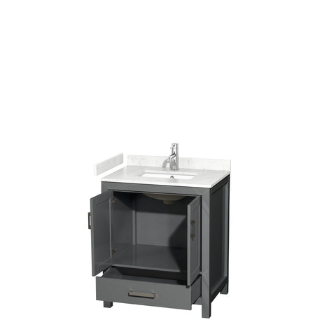 Sheffield 30 Inch Single Bathroom Vanity in Dark Gray Carrara Cultured Marble Countertop Undermount Square Sink No Mirror