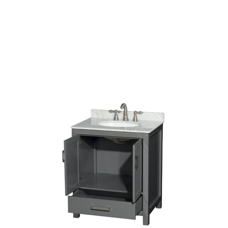 Sheffield 30 Inch Single Bathroom Vanity in Dark Gray White Carrara Marble Countertop Undermount Oval Sink and No Mirror