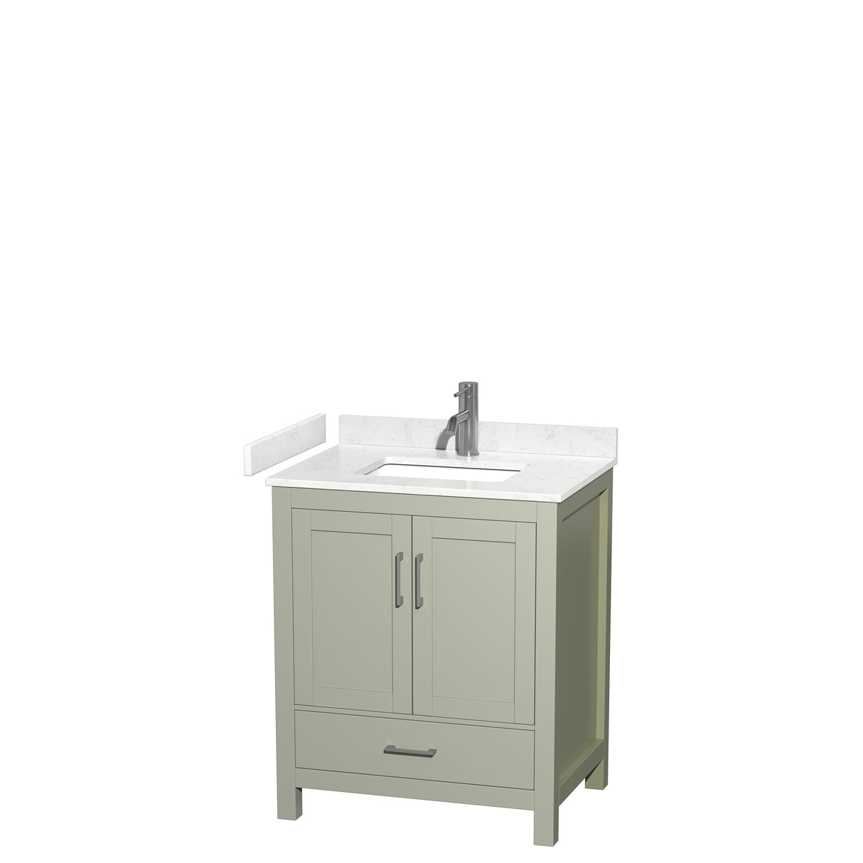 Sheffield 30 inch Single Bathroom Vanity in Light Green Carrara Cultured Marble Countertop Undermount Square Sink Brushed Nickel Trim