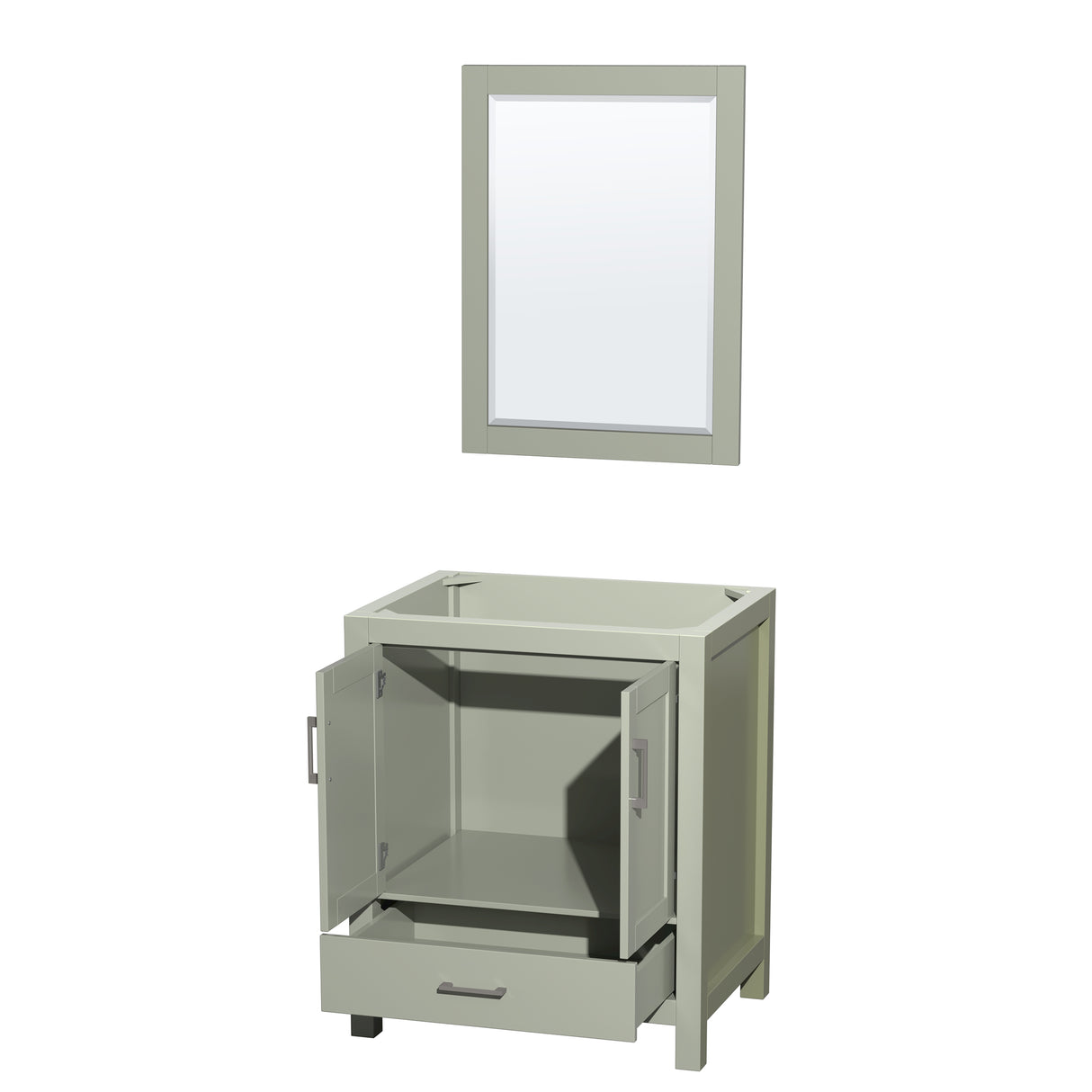 Sheffield 30 inch Single Bathroom Vanity in Light Green No Countertop No Sink Brushed Nickel Trim 24 inch Mirror