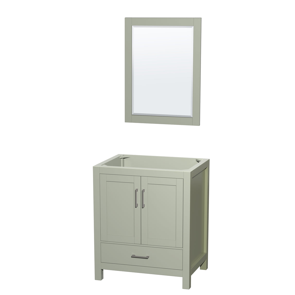 Sheffield 30 inch Single Bathroom Vanity in Light Green No Countertop No Sink Brushed Nickel Trim 24 inch Mirror