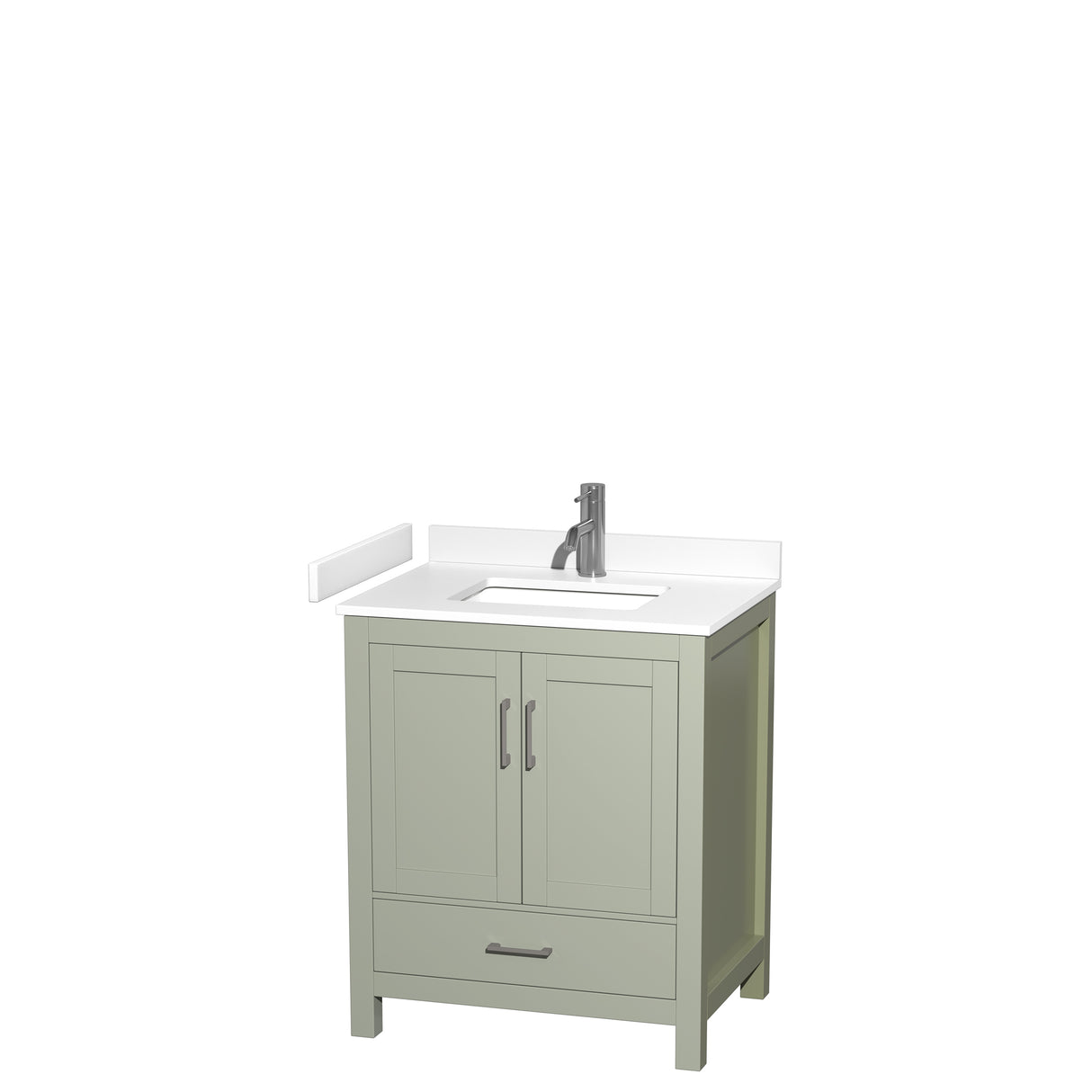 Sheffield 30 inch Single Bathroom Vanity in Light Green White Cultured Marble Countertop Undermount Square Sink Brushed Nickel Trim