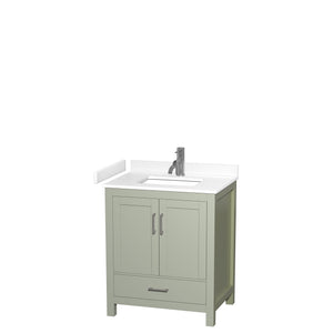 Sheffield 30 inch Single Bathroom Vanity in Light Green White Cultured Marble Countertop Undermount Square Sink Brushed Nickel Trim