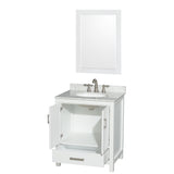 Sheffield 30 Inch Single Bathroom Vanity in White White Carrara Marble Countertop Undermount Oval Sink and 24 Inch Mirror