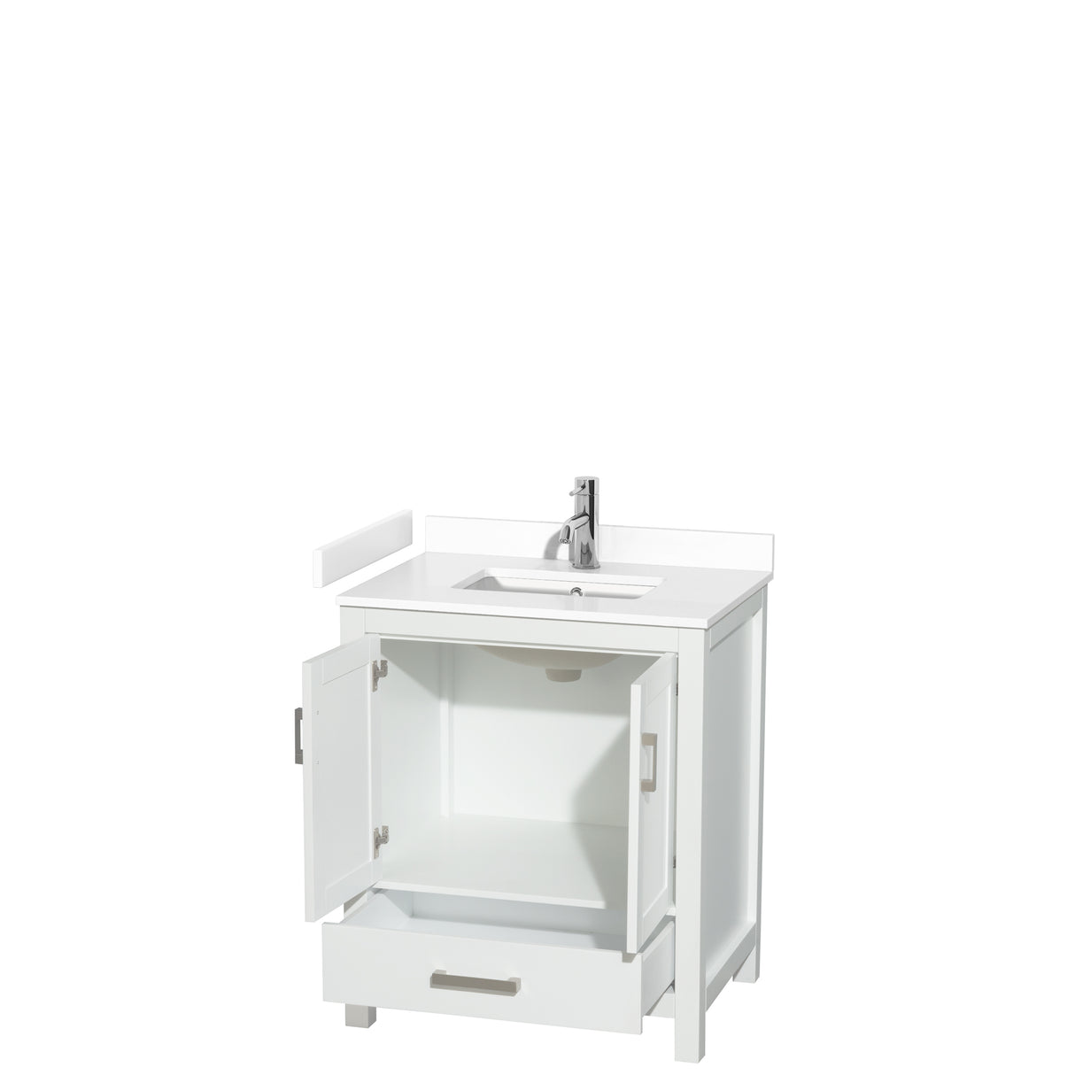 Sheffield 30 Inch Single Bathroom Vanity in White White Cultured Marble Countertop Undermount Square Sink No Mirror