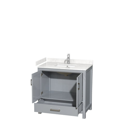 Sheffield 36 Inch Single Bathroom Vanity in Gray Carrara Cultured Marble Countertop Undermount Square Sink No Mirror