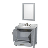Sheffield 36 Inch Single Bathroom Vanity in Gray White Carrara Marble Countertop Undermount Oval Sink and 24 Inch Mirror