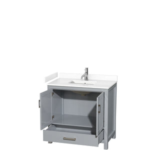 Sheffield 36 Inch Single Bathroom Vanity in Gray White Cultured Marble Countertop Undermount Square Sink No Mirror