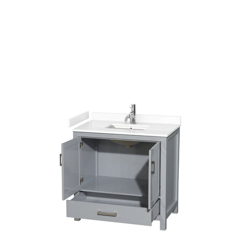 Sheffield 36 Inch Single Bathroom Vanity in Gray White Cultured Marble Countertop Undermount Square Sink No Mirror