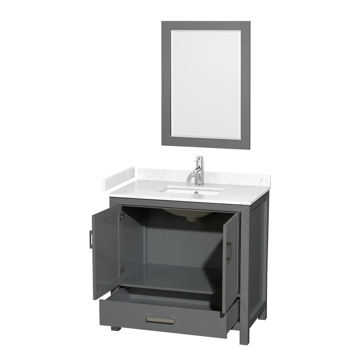 Sheffield 36 Inch Single Bathroom Vanity in Dark Gray Carrara Cultured Marble Countertop Undermount Square Sink 24 Inch Mirror