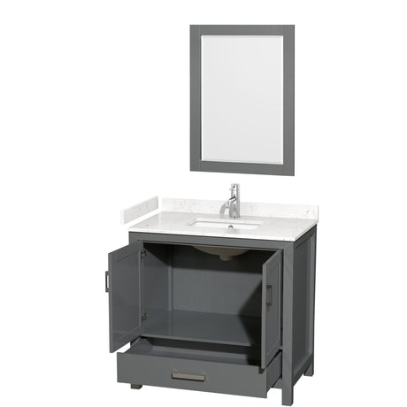 Sheffield 36 Inch Single Bathroom Vanity in Dark Gray Carrara Cultured Marble Countertop Undermount Square Sink 24 Inch Mirror