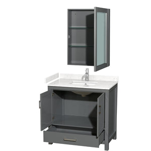 Sheffield 36 Inch Single Bathroom Vanity in Dark Gray Carrara Cultured Marble Countertop Undermount Square Sink Medicine Cabinet
