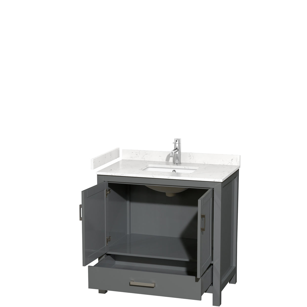 Sheffield 36 Inch Single Bathroom Vanity in Dark Gray Carrara Cultured Marble Countertop Undermount Square Sink No Mirror