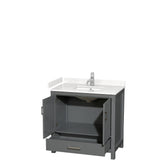 Sheffield 36 Inch Single Bathroom Vanity in Dark Gray Carrara Cultured Marble Countertop Undermount Square Sink No Mirror