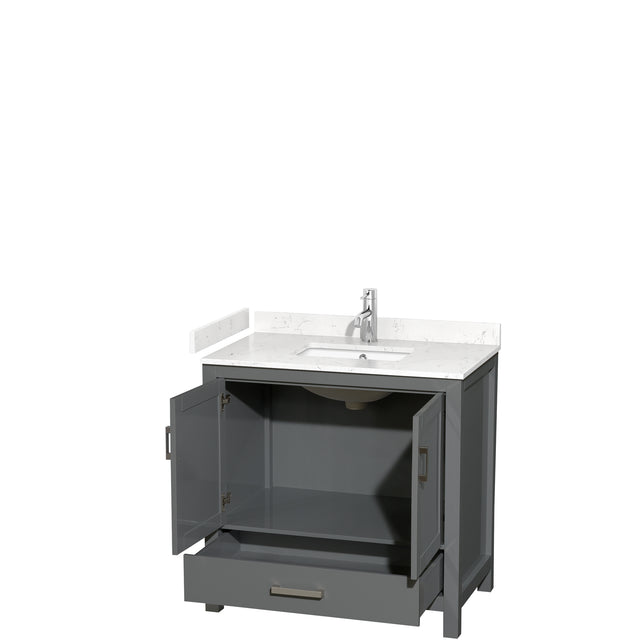Sheffield 36 Inch Single Bathroom Vanity in Dark Gray Carrara Cultured Marble Countertop Undermount Square Sink No Mirror