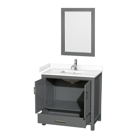 Sheffield 36 Inch Single Bathroom Vanity in Dark Gray White Cultured Marble Countertop Undermount Square Sink 24 Inch Mirror