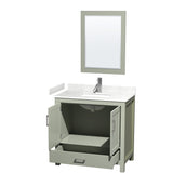 Sheffield 36 inch Single Bathroom Vanity in Light Green Carrara Cultured Marble Countertop Undermount Square Sink Brushed Nickel Trim 24 inch Mirror