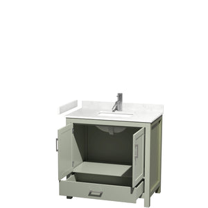 Sheffield 36 inch Single Bathroom Vanity in Light Green Carrara Cultured Marble Countertop Undermount Square Sink Brushed Nickel Trim