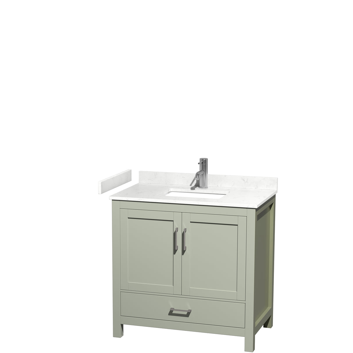 Sheffield 36 inch Single Bathroom Vanity in Light Green Carrara Cultured Marble Countertop Undermount Square Sink Brushed Nickel Trim
