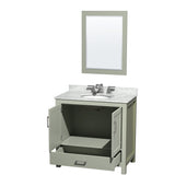 Sheffield 36 inch Single Bathroom Vanity in Light Green White Carrara Marble Countertop Undermount Oval Sink Brushed Nickel Trim 24 inch Mirror