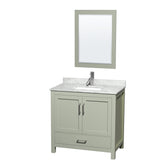 Sheffield 36 inch Single Bathroom Vanity in Light Green White Carrara Marble Countertop Undermount Square Sink Brushed Nickel Trim 24 inch Mirror