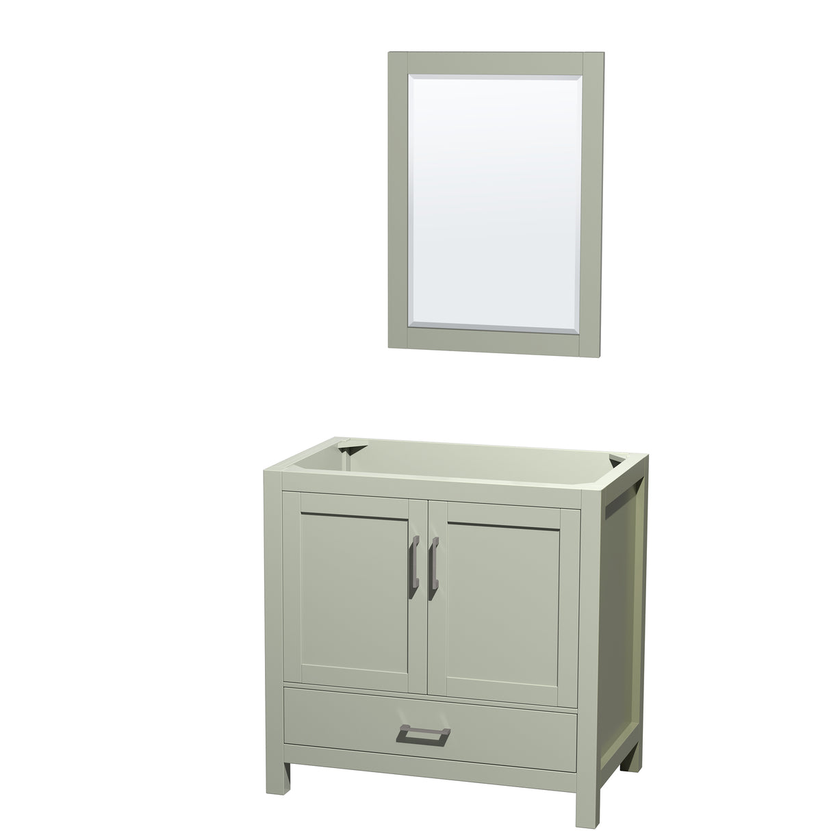 Sheffield 36 inch Single Bathroom Vanity in Light Green No Countertop No Sink Brushed Nickel Trim 24 inch Mirror