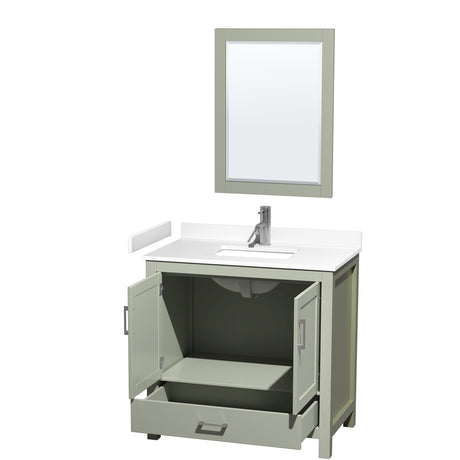 Sheffield 36 inch Single Bathroom Vanity in Light Green White Cultured Marble Countertop Undermount Square Sink Brushed Nickel Trim 24 inch Mirror